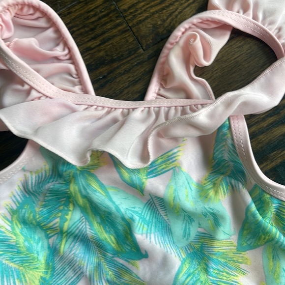 Pink and green palm ruffle bow swimsuits 2t Flaoatimini TBBC Cecil & Lou - Picture 4 of 5